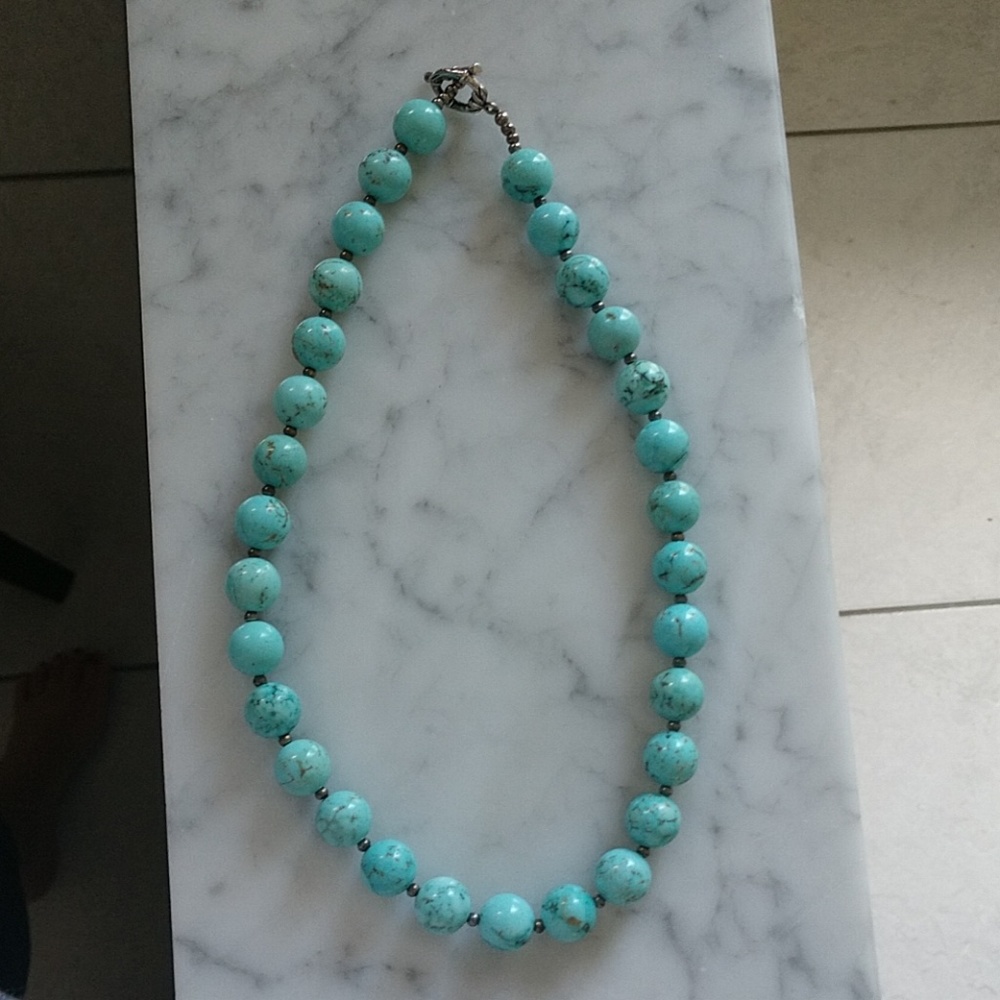 Southwest style turquoise bead necklace sterling